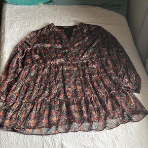 Soft Surroundings Castile Black Floral Tiered Tunic Dress Long Sleeves size 3X